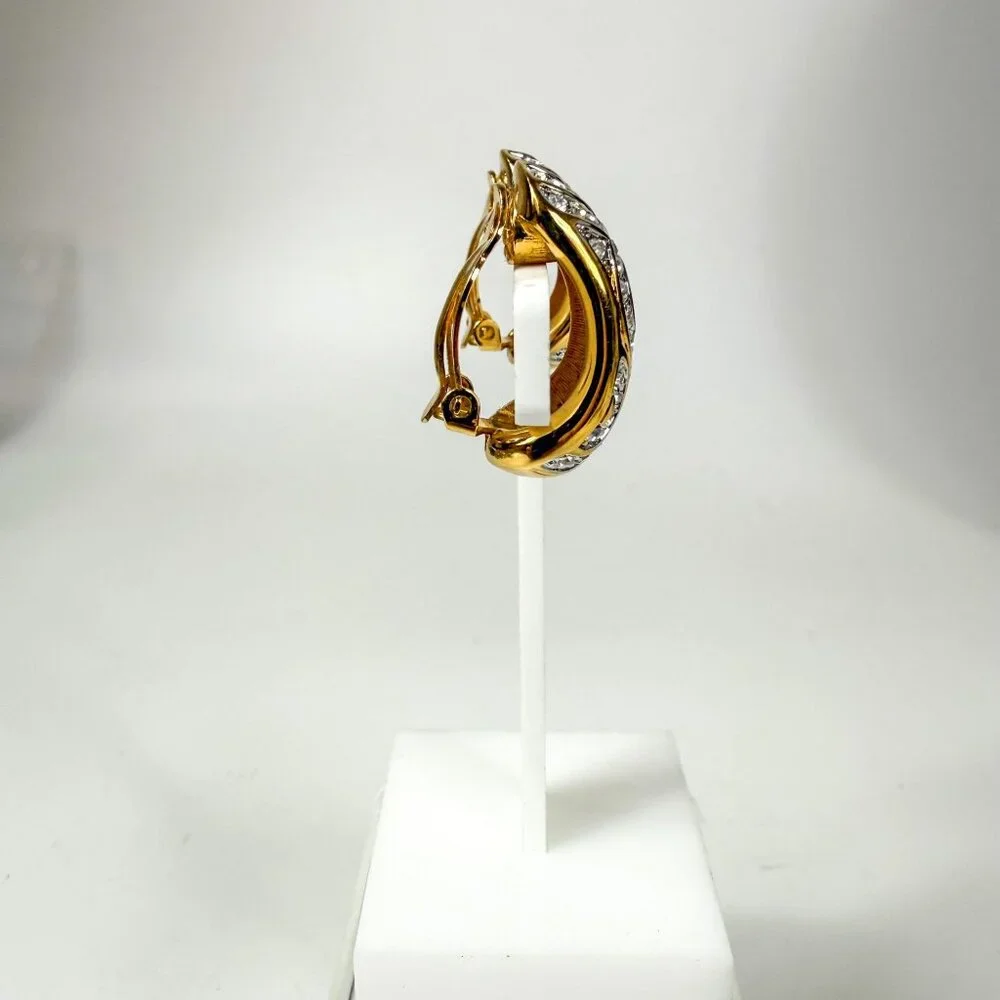 Swarovski Gold Tone Swirl Design Brooch & Clip-On Earrings Set Clear Crystals - Picture 6 of 8